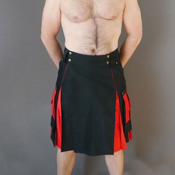 Black and Red Box Pleated Modern Kilt