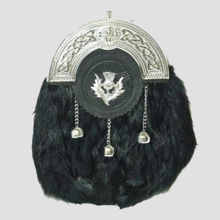 Chrome Plain Celtic Thistle Targe Black Rabbit Sporran