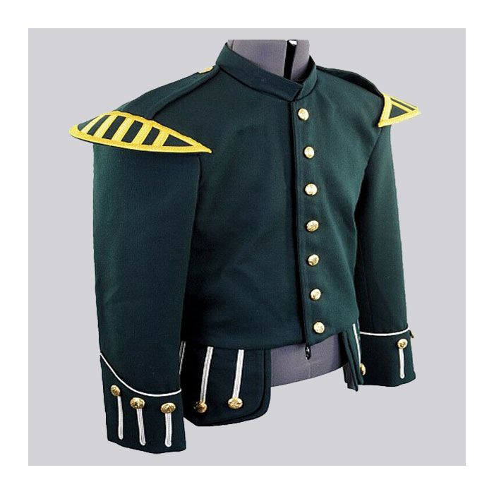 Green Military Piper Drummer Doublet Tunic Jacket Scottish Marching Band jackets