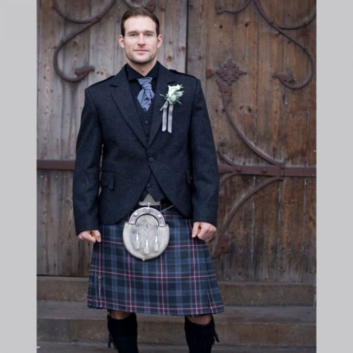Hebridean Heather Tartan Charcoal Tweed Prince Charlie Kilt Outfit