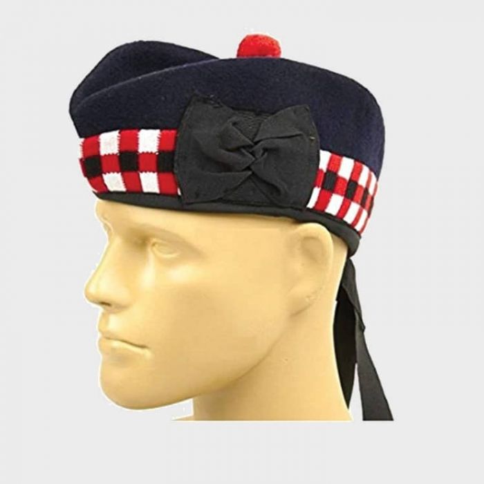 Scottish Hat Glengarry With Red And White Diced Band