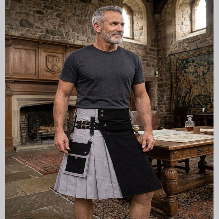 Black and Grey Hybrid Cotton Kilt