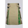 Khaki Cotton Irish Tartan Scottish Utility Cargo Hybrid Kilt
