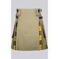 Khaki Cotton Mecleod of Lewis Tartan Scottish Utility Cargo Hybrid Kilt