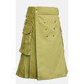 Khaki Utility Kilt With Gold Button