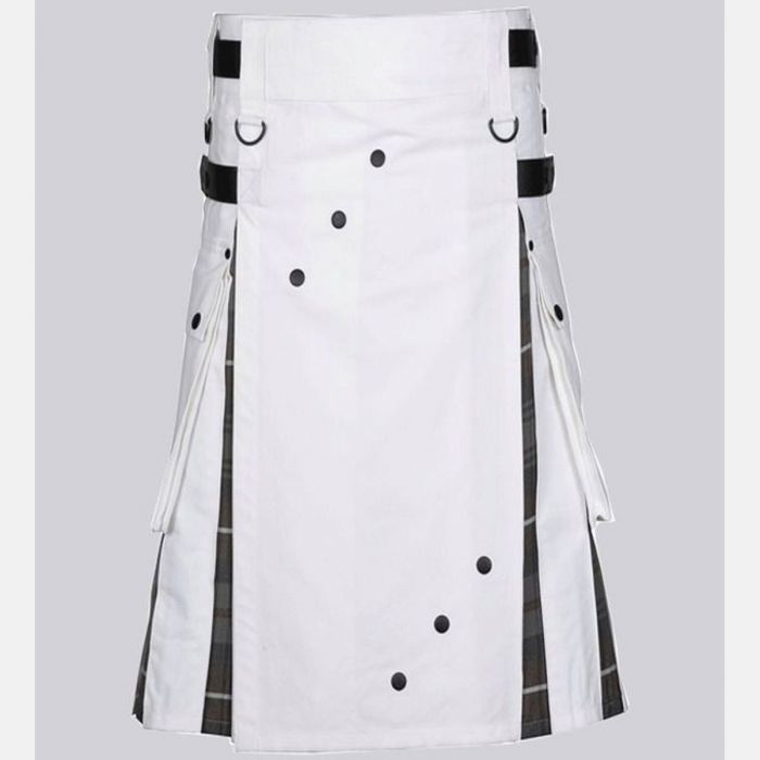 Men's White Cotton Utility Hybrid Kilt