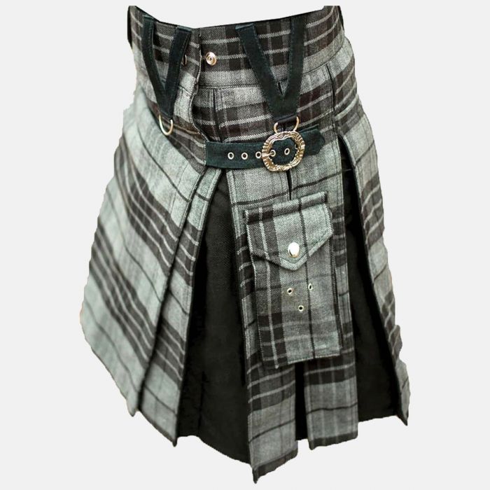 Modern Grey Box Pleated Hybrid Kilt