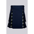 Navy Blue Cotton Dress Gordon Tartan Scottish Utility Cargo Hybrid Kilt