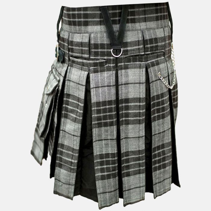 Modern Grey Box Pleated Hybrid Kilt